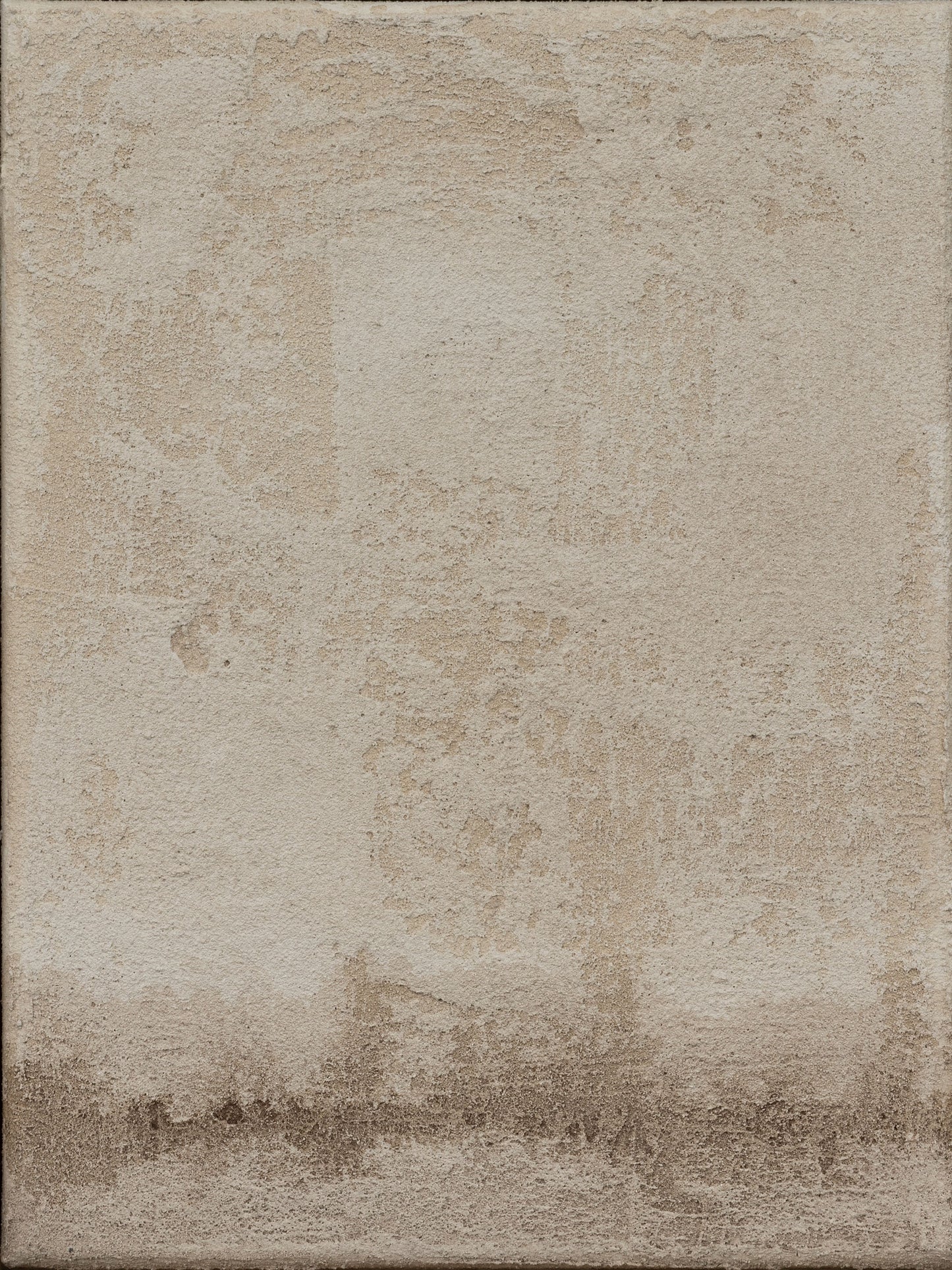 Abstract painting with beige textures and a faint brown gradient near the bottom, evoking subtle depth.