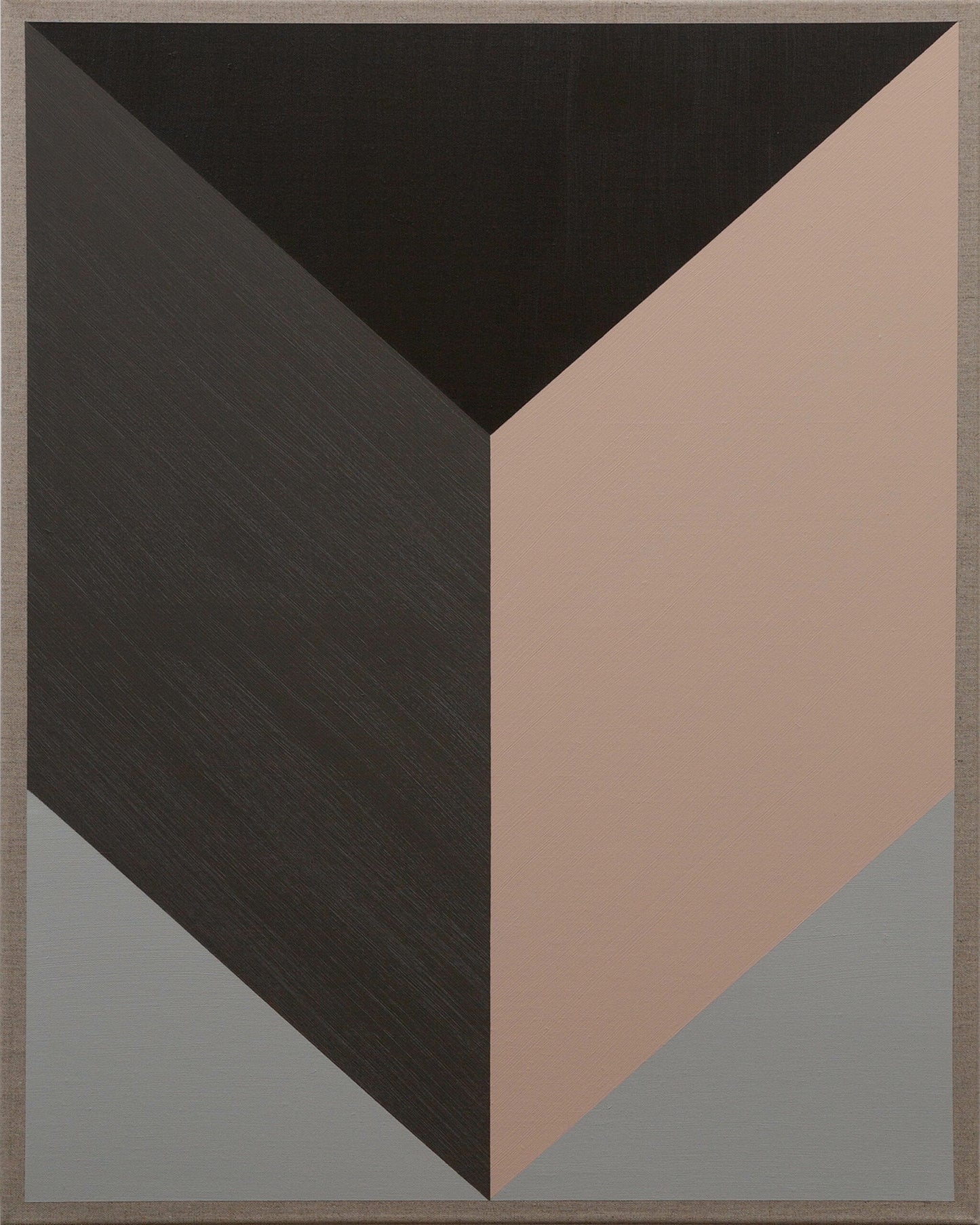Abstract V-shaped design in black, beige, and gray tones with bold geometric symmetry.