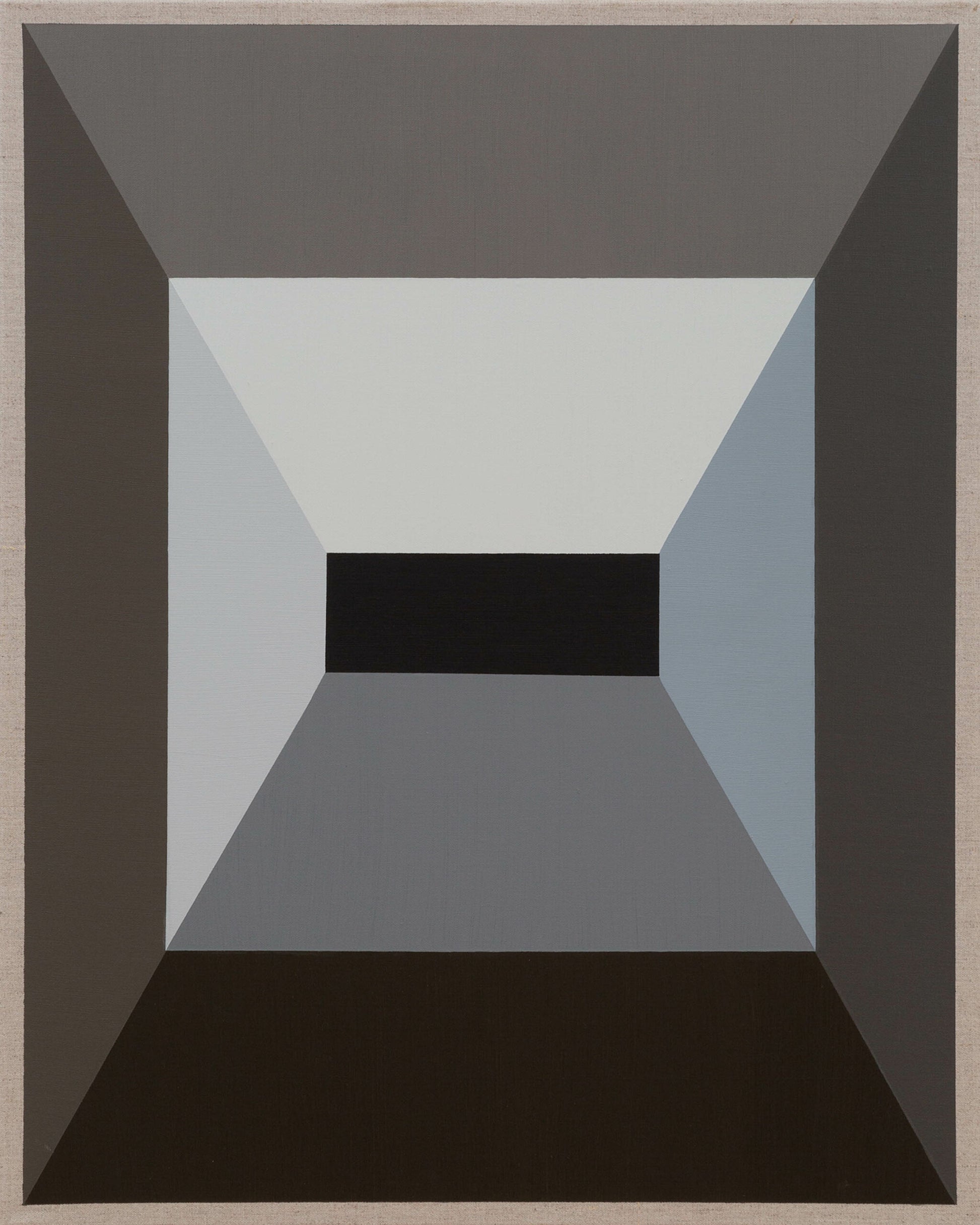 Abstract geometric composition with a central black rectangle, surrounded by gray and brown gradients.
