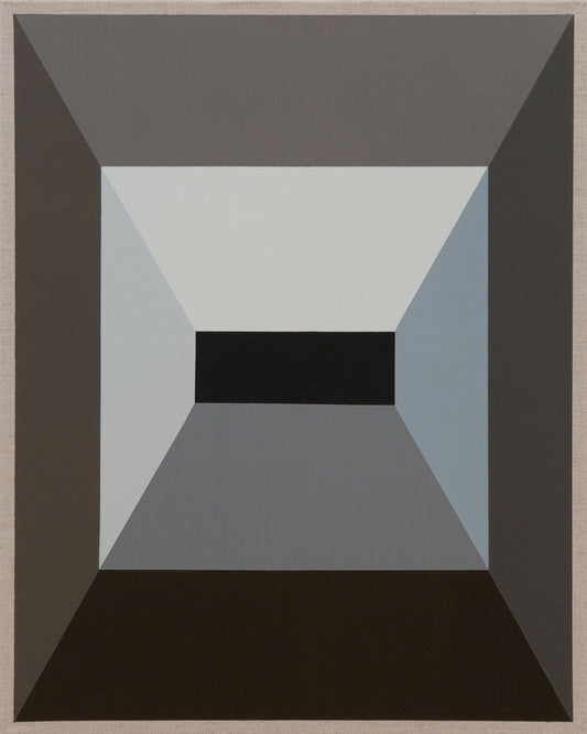 Abstract geometric composition with a central black rectangle, surrounded by gray and brown gradients.