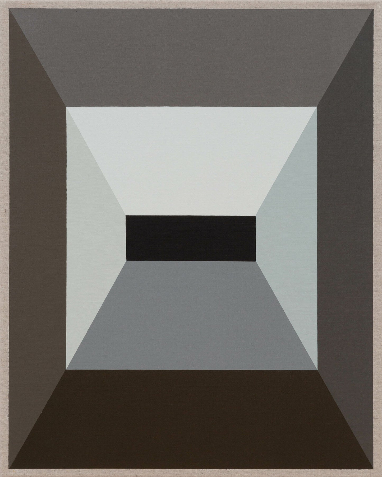 Abstract geometric design with a central black rectangle framed by gray and dark brown shapes.