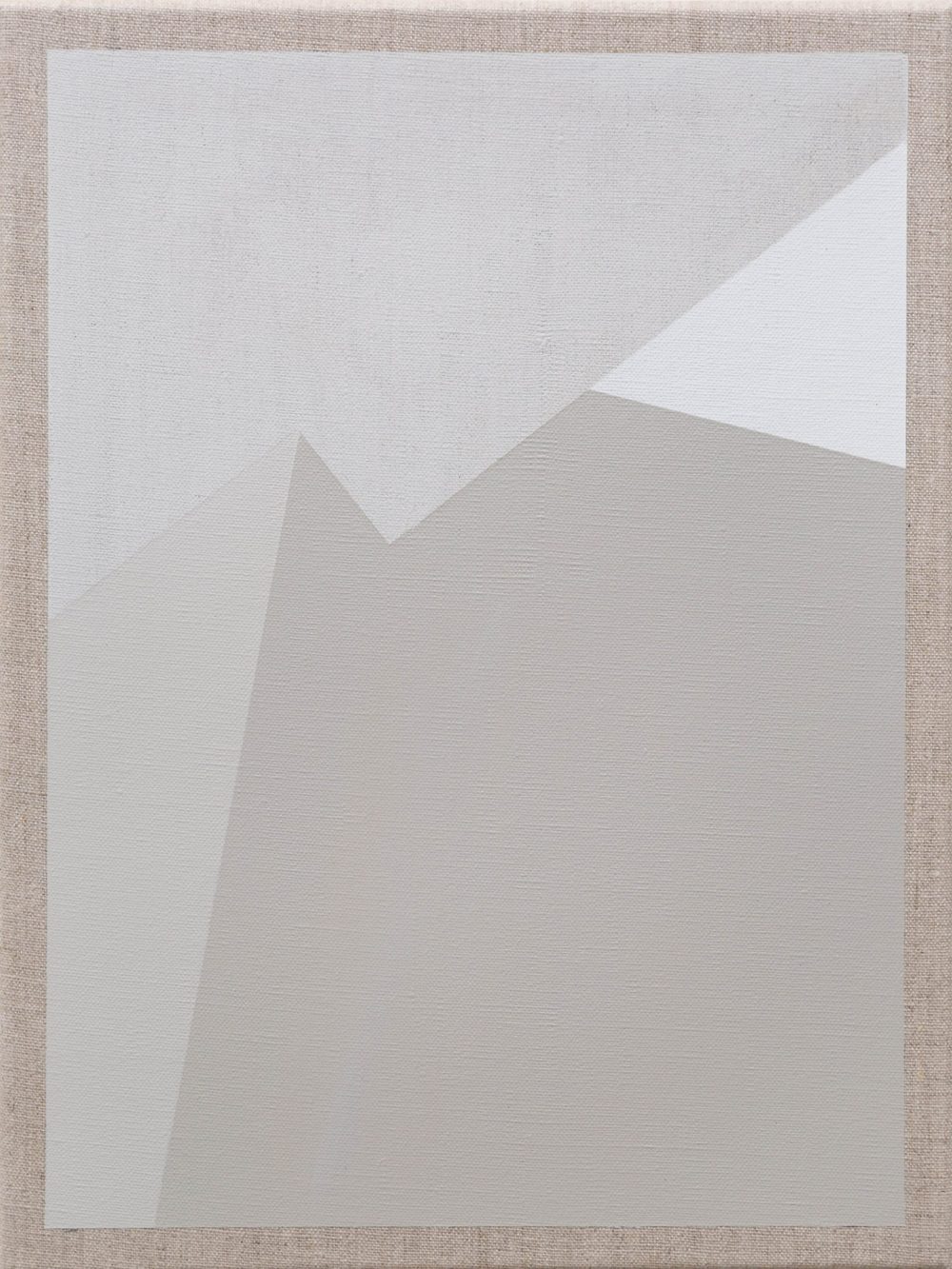 Abstract painting featuring overlapping beige and white geometric shapes on a textured canvas background.