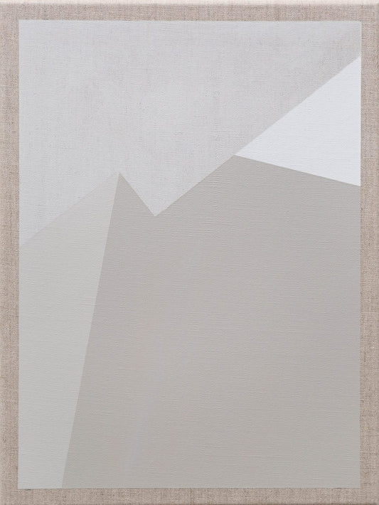 Abstract painting featuring overlapping beige and white geometric shapes on a textured canvas background.