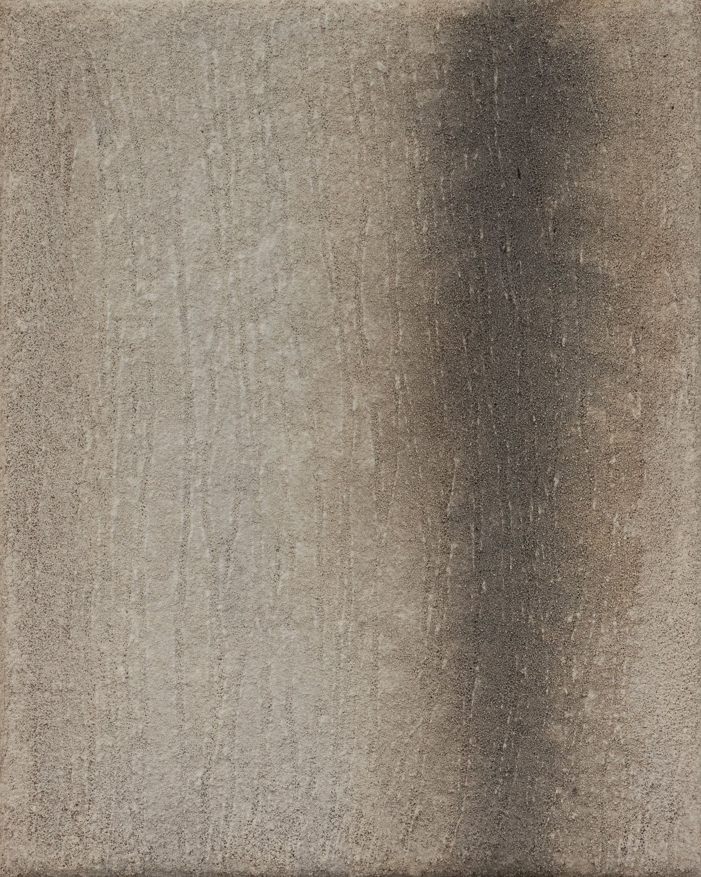 Abstract painting with textured beige tones and a dark vertical gradient on the right, creating contrast