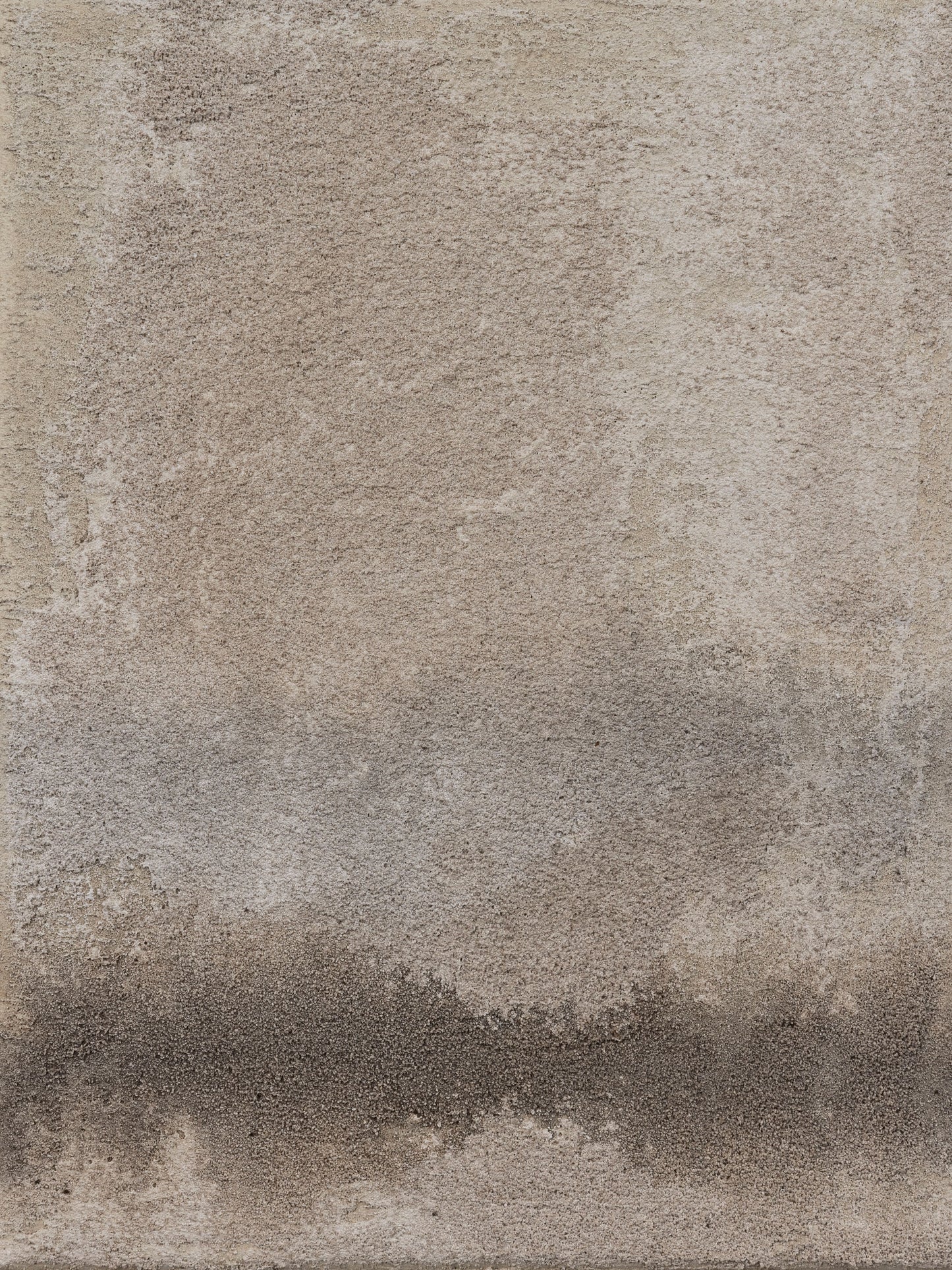Abstract painting with textured beige and gray tones, featuring a dark horizontal gradient near the bottom.