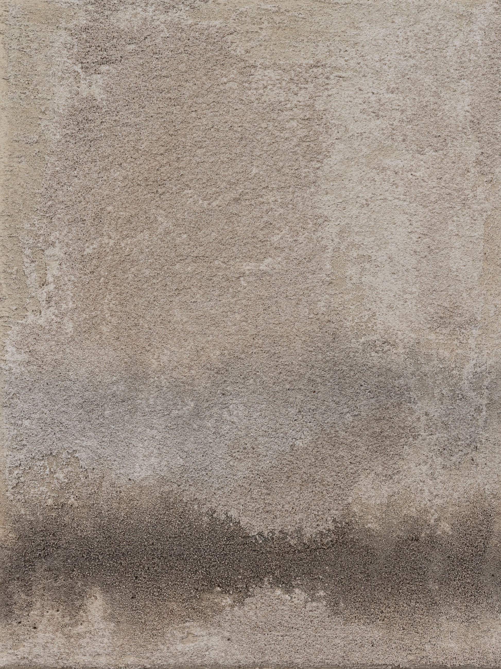 Abstract painting with textured beige and gray tones, featuring a dark horizontal gradient near the bottom.