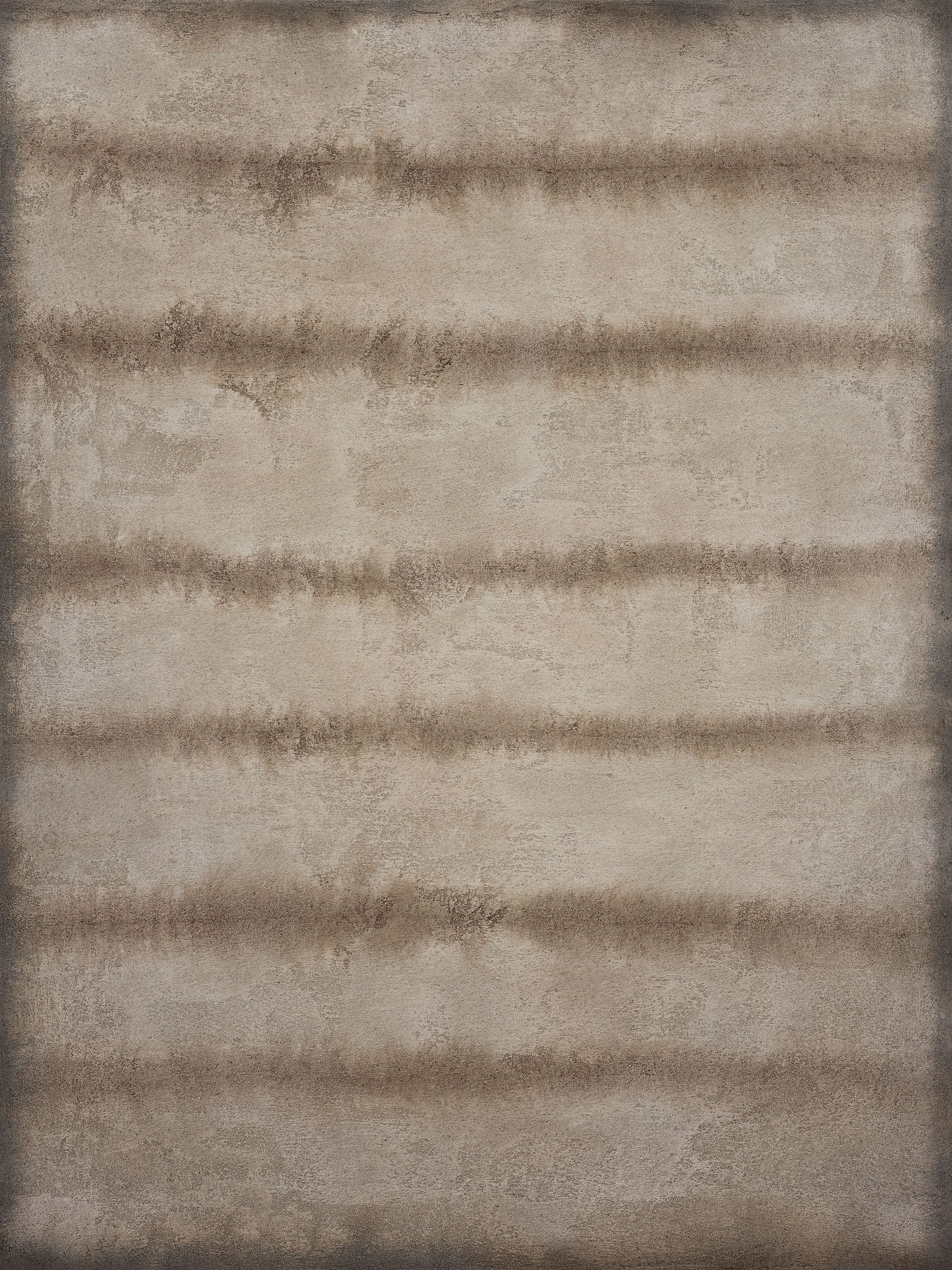 Abstract painting with textured beige tones and soft horizontal brown stripes creating a layered effect.